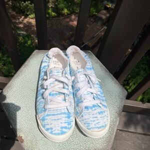 Sky blue and white slip on sneakers